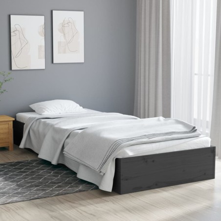 vidaXL Estructura de cama madera maciza individual gris 75x190 cm