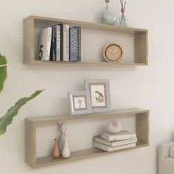 vidaXL Estantes cubo pared 2uds contrachapado roble Sonoma 100x15x30cm