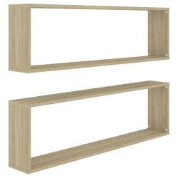 vidaXL Estantes cubo pared 2uds contrachapado roble Sonoma 100x15x30cm