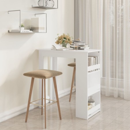 vidaXL Mesa bar estante almacenaje contrachapada blanco 102x50x103,5cm