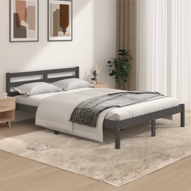vidaXL Estructura de cama madera maciza de pino gris 135x190 cm vidaXL Estructura de cama madera maciza de pino gris 135x190 cm
