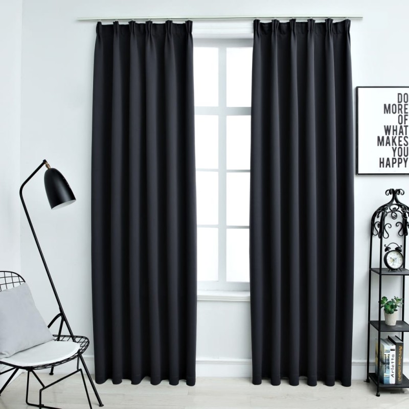 vidaXL Cortinas opacas con ganchos 2 piezas negro 140x245 cm vidaXL Cortinas opacas con ganchos 2 piezas negro 140x245 cm