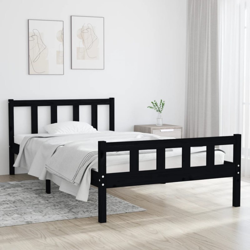 vidaXL Estructura de cama madera maciza negro 100x200 cm vidaXL Estructura de cama madera maciza negro 100x200 cm
