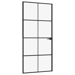 vidaXL Puerta de interior vidrio templado y aluminio negro 93x201,5 cm