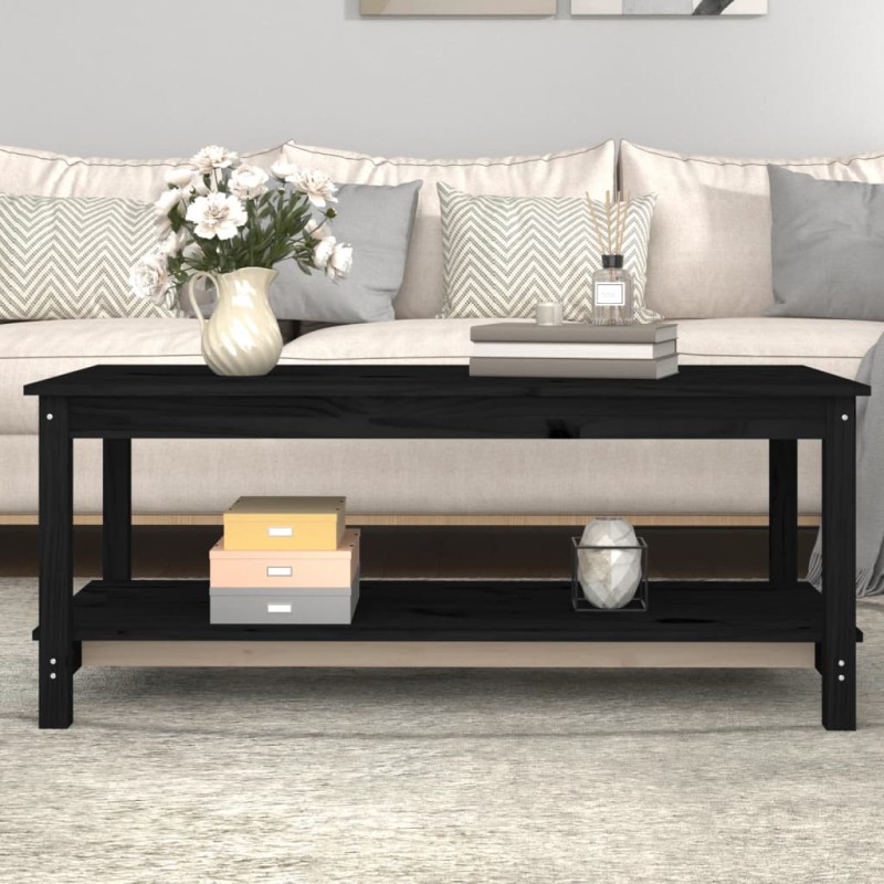 vidaXL Mesa de centro de madera maciza de pino negro 110x55x45 cm vidaXL Mesa de centro de madera maciza de pino negro 110x55x45 cm
