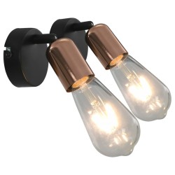 vidaXL Lámpara de focos 2 piezas negro y cobre E27