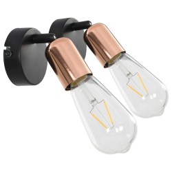 vidaXL Lámpara de focos 2 piezas negro y cobre E27