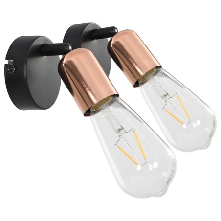 vidaXL Lámpara de focos 2 piezas negro y cobre E27