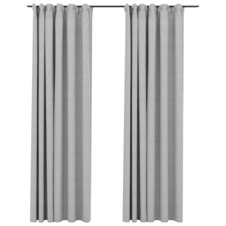 vidaXL Cortinas opacas con ganchos look de lino 2 pzas gris 140x245 cm