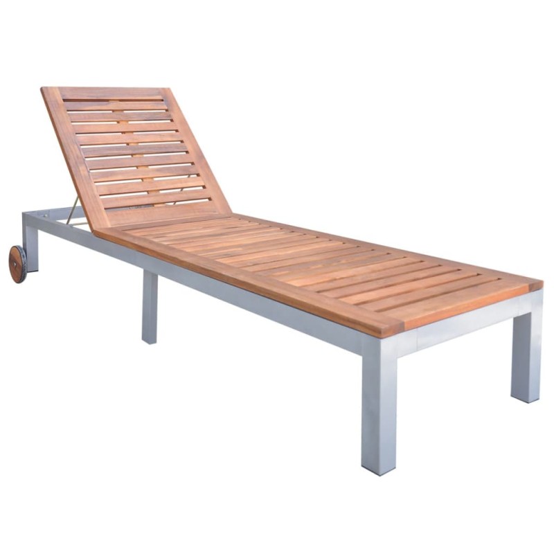 vidaXL Tumbona con cojín madera maciza de acacia y acero galvanizado vidaXL Tumbona con cojín madera maciza de acacia y acero galvanizado