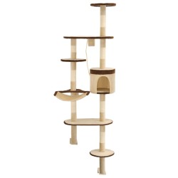 vidaXL Rascador de gato de pared postes de sisal 194 cm beige y marrón