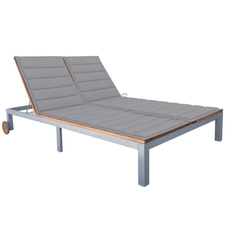 vidaXL Tumbona 2 personas con cojín madera maciza de acacia y acero