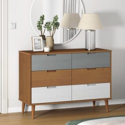 vidaXL Mesita de noche MOLDE madera maciza de pino marrón 113x40x80 cm