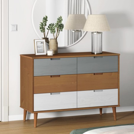 vidaXL Mesita de noche MOLDE madera maciza de pino marrón 113x40x80 cm