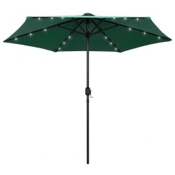 vidaXL Sombrilla con luces LED y palo de aluminio verde 270 cm
