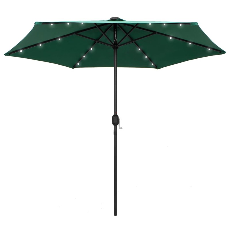 vidaXL Sombrilla con luces LED y palo de aluminio verde 270 cm