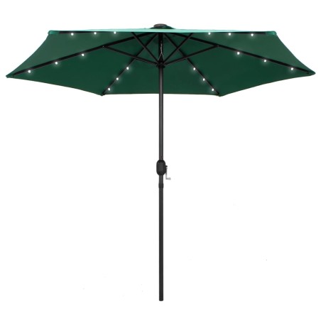 vidaXL Sombrilla con luces LED y palo de aluminio verde 270 cm