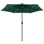 vidaXL Sombrilla con luces LED y palo de aluminio verde 270 cm