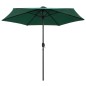 vidaXL Sombrilla con luces LED y palo de aluminio verde 270 cm