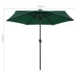 vidaXL Sombrilla con luces LED y palo de aluminio verde 270 cm
