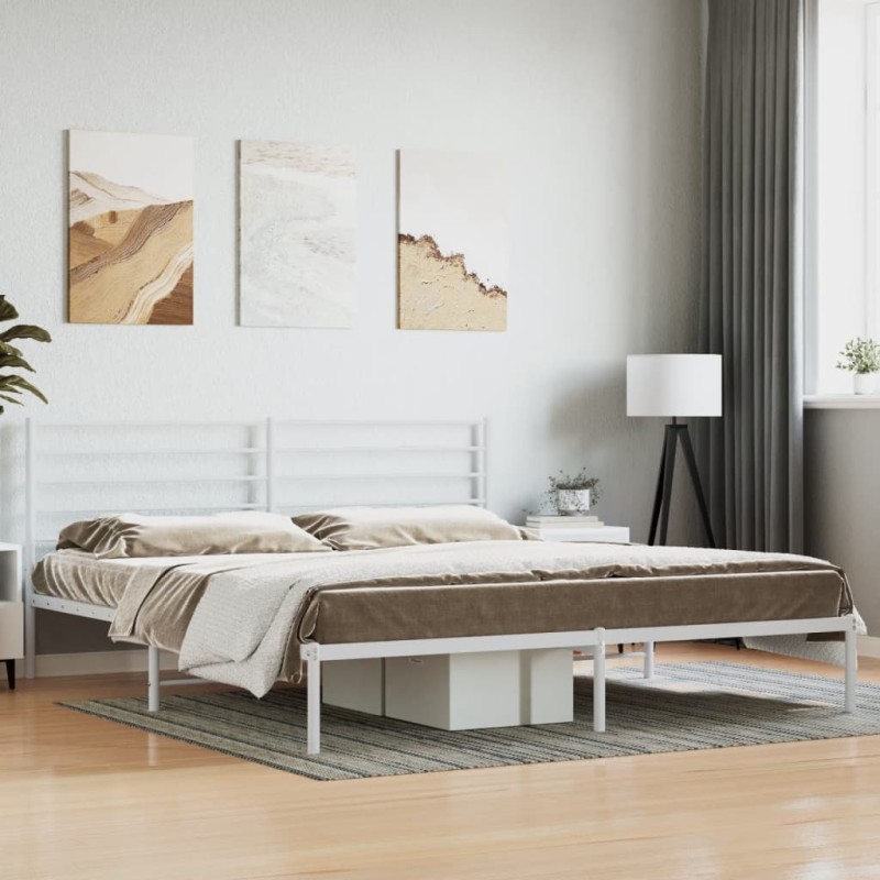 vidaXL Estructura de cama de metal con cabecero blanco 193x203 cm vidaXL Estructura de cama de metal con cabecero blanco 193x203 cm