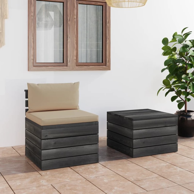 vidaXL Muebles de jardín de palets 2 piezas cojines madera maciza pino vidaXL Muebles de jardín de palets 2 piezas cojines madera maciza pino
