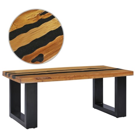 vidaXL Mesa centro madera maciza teca y piedra volcánica 100x50x40 cm