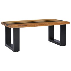 vidaXL Mesa centro madera maciza teca y piedra volcánica 100x50x40 cm