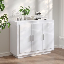 vidaXL Aparador de madera contrachapada blanco brillante 92x35x75 cm
