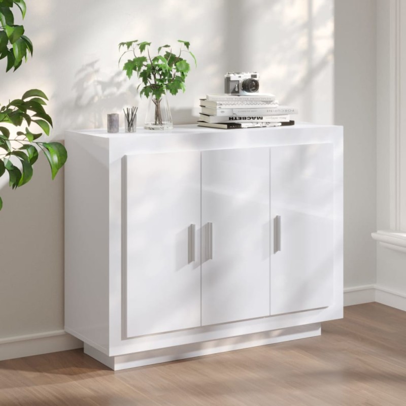 vidaXL Aparador de madera contrachapada blanco brillante 92x35x75 cm vidaXL Aparador de madera contrachapada blanco brillante 92x35x75 cm