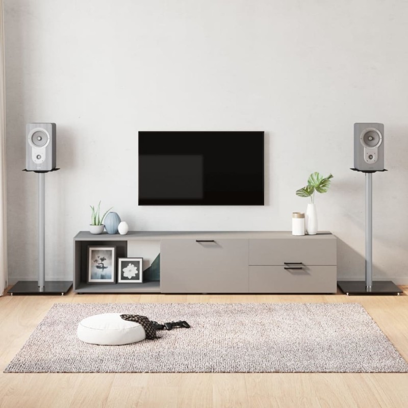 vidaXL Soportes de altavoces 2 uds vidrio templado plata negro 1 pilar vidaXL Soportes de altavoces 2 uds vidrio templado plata negro 1 pilar