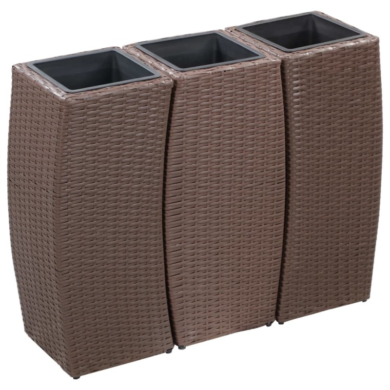 vidaXL Conjunto de arriate 3 piezas ratán sintético marrón vidaXL Conjunto de arriate 3 piezas ratán sintético marrón