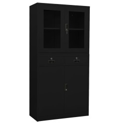 vidaXL Armario oficina de acero y vidrio templado negro 90x40x180 cm