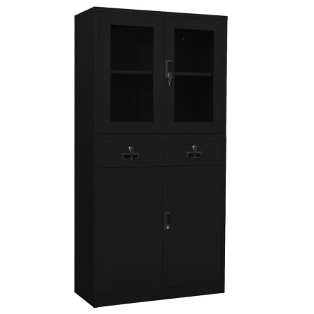 vidaXL Armario oficina de acero y vidrio templado negro 90x40x180 cm