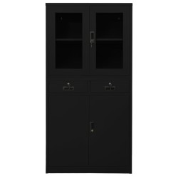 vidaXL Armario oficina de acero y vidrio templado negro 90x40x180 cm