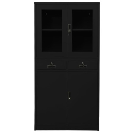 vidaXL Armario oficina de acero y vidrio templado negro 90x40x180 cm