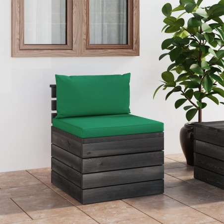 vidaXL Sofá central de palets de jardín con cojines de madera de pino