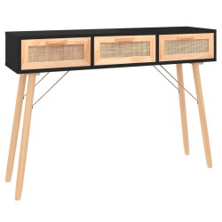 vidaXL Mesa consola madera pino maciza ratán natural negro 105x30x75cm