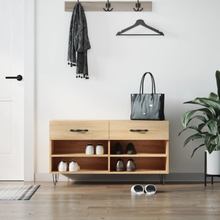 vidaXL Banco zapatero madera de ingeniería roble Sonoma 102x35x55 cm