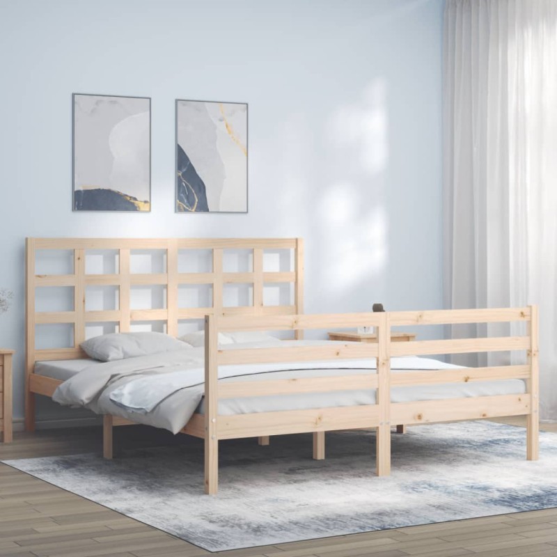 vidaXL Estructura de cama con cabecero madera maciza 160x200 cm vidaXL Estructura de cama con cabecero madera maciza 160x200 cm