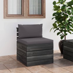 vidaXL Sofá central de palets de jardín con cojines de madera de pino