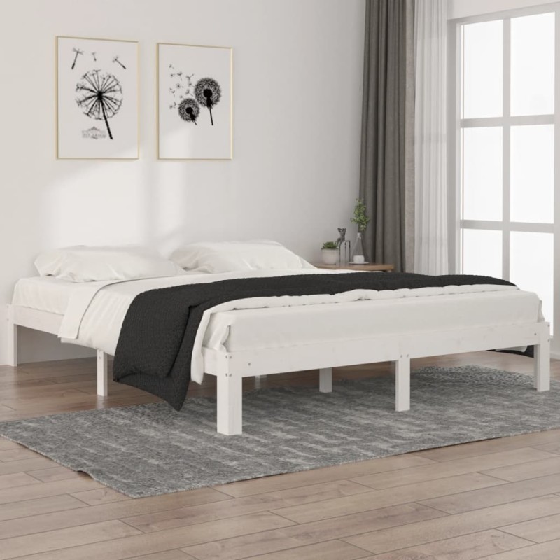 vidaXL Estructura de cama de madera maciza de pino blanco 160x200 cm vidaXL Estructura de cama de madera maciza de pino blanco 160x200 cm