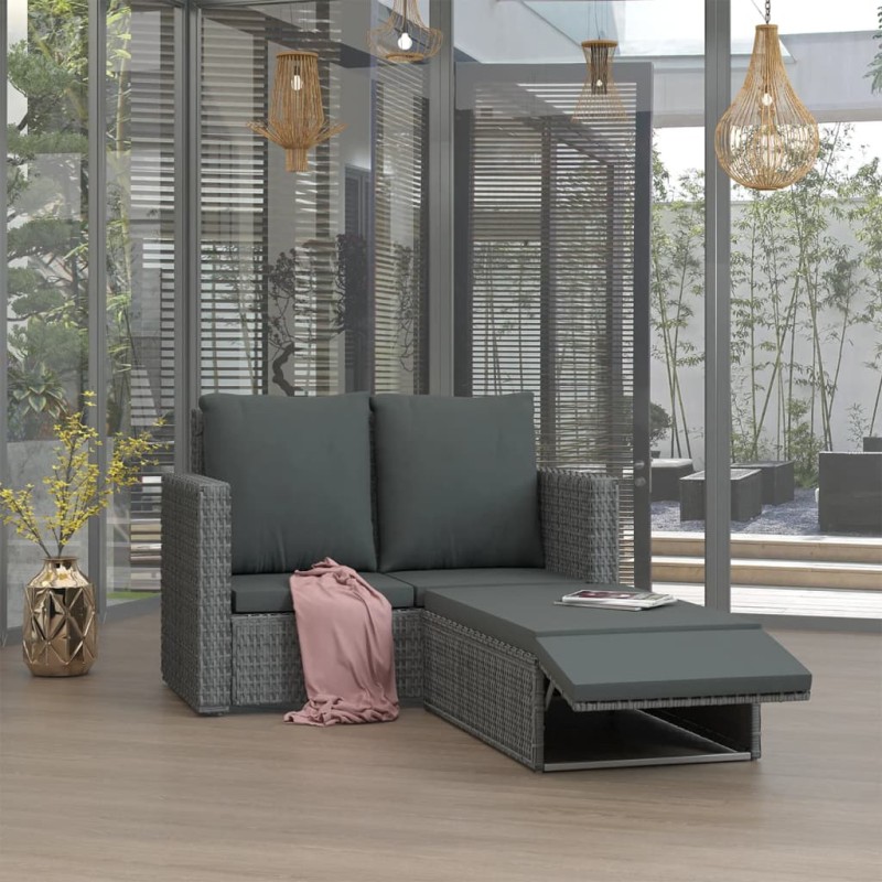 vidaXL Set de muebles de jardín 2 pzas y cojines ratán sintético gris vidaXL Set de muebles de jardín 2 pzas y cojines ratán sintético gris