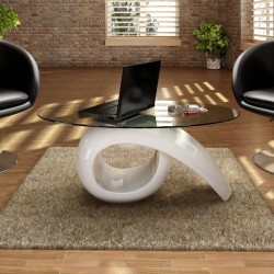 vidaXL Mesa de centro superficie ovalada de vidrio blanco brillante 