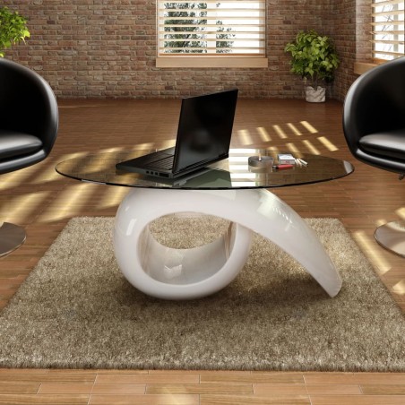 vidaXL Mesa de centro superficie ovalada de vidrio blanco brillante 