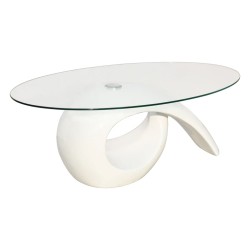 vidaXL Mesa de centro superficie ovalada de vidrio blanco brillante 