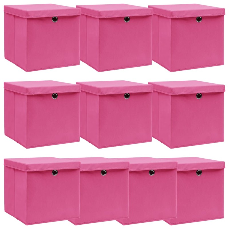 vidaXL Cajas de almacenaje con tapas 10 uds tela rosa 32x32x32 cm vidaXL Cajas de almacenaje con tapas 10 uds tela rosa 32x32x32 cm