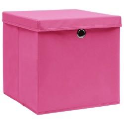 vidaXL Cajas de almacenaje con tapas 10 uds tela rosa 32x32x32 cm