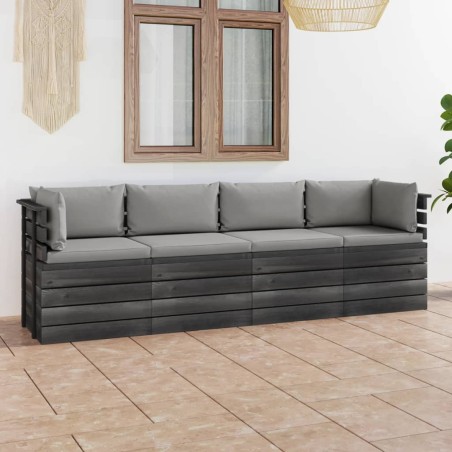vidaXL Sofá de palets de jardín 4 plazas y cojines madera maciza pino
