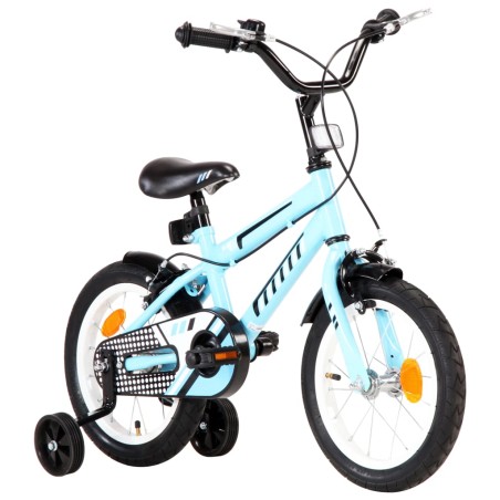 vidaXL Bicicleta para niños 14 pulgadas negro y azul
